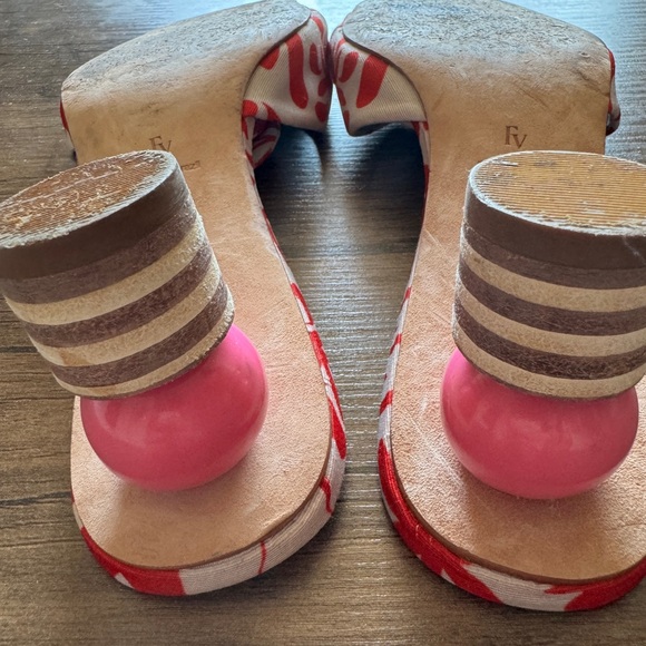 Frances Valentine Red and White Patterned Heels - Picture 9 of 11
